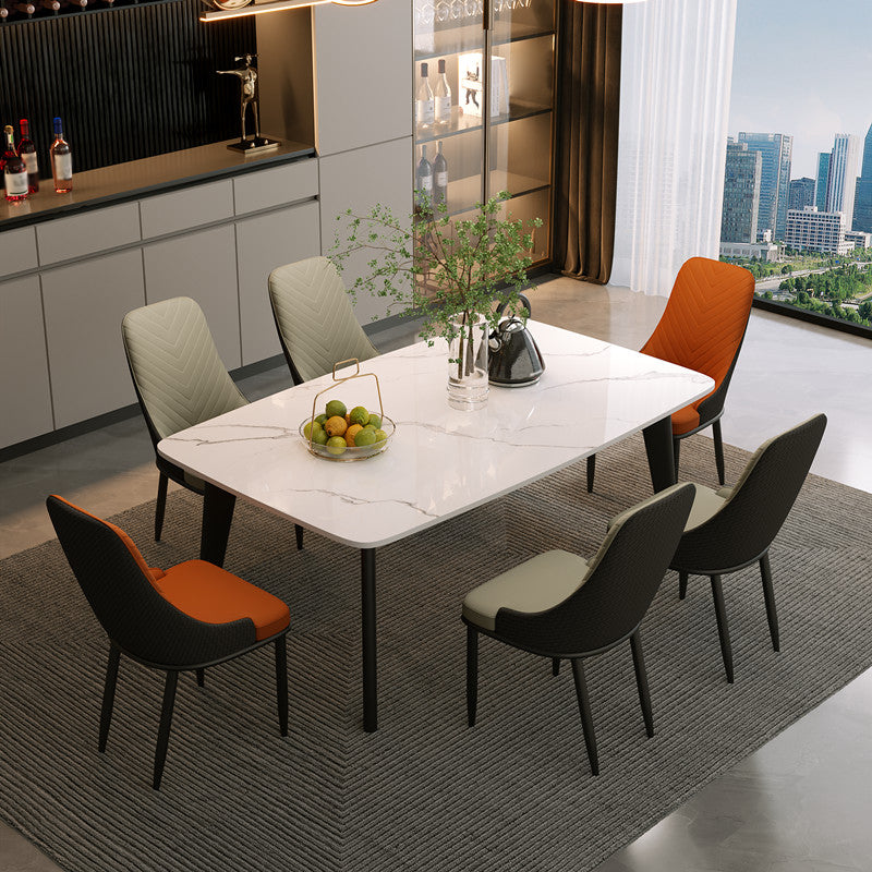 Rectangular Dining Room Table Stone Tabletop with Solid Wood Legs