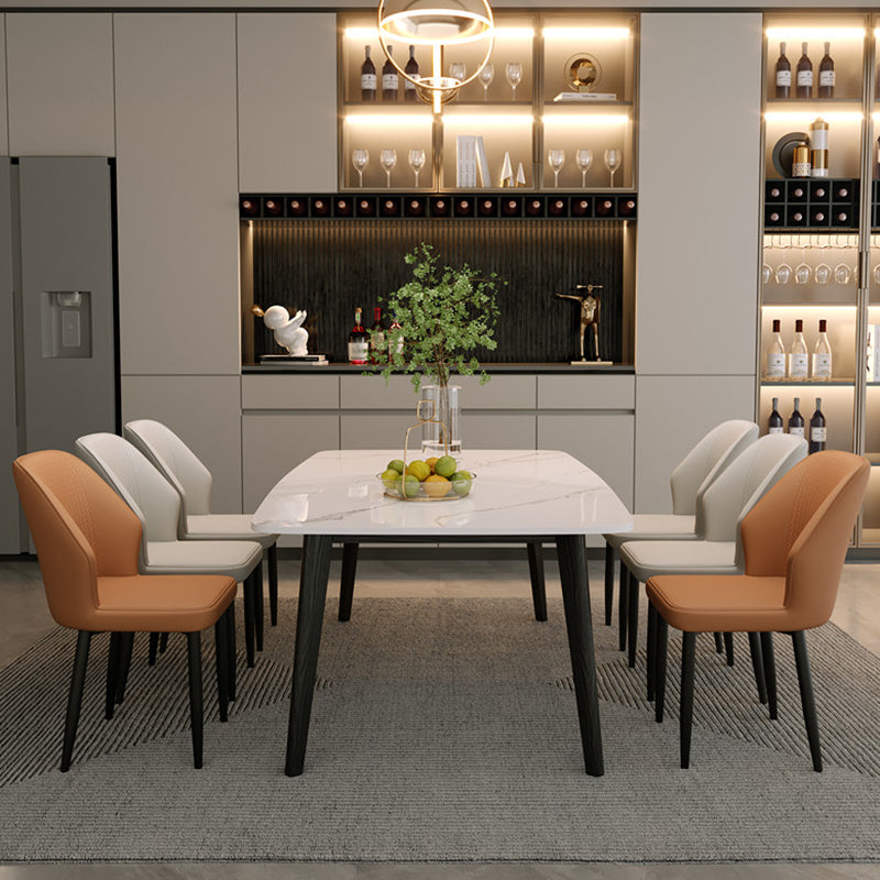 Rectangular Dining Room Table Stone Tabletop with Solid Wood Legs