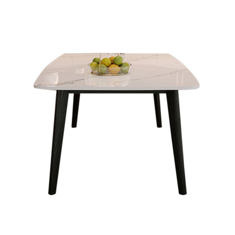 Rectangular Dining Room Table Stone Tabletop with Solid Wood Legs