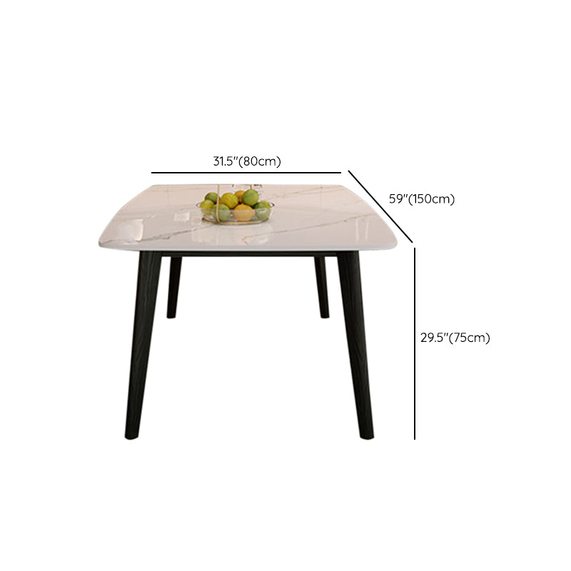 Rectangular Dining Room Table Stone Tabletop with Solid Wood Legs