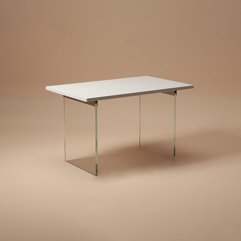 Rectangular Dining Table Modern Wood Tabletop with Acrylic Double Pedestal Base