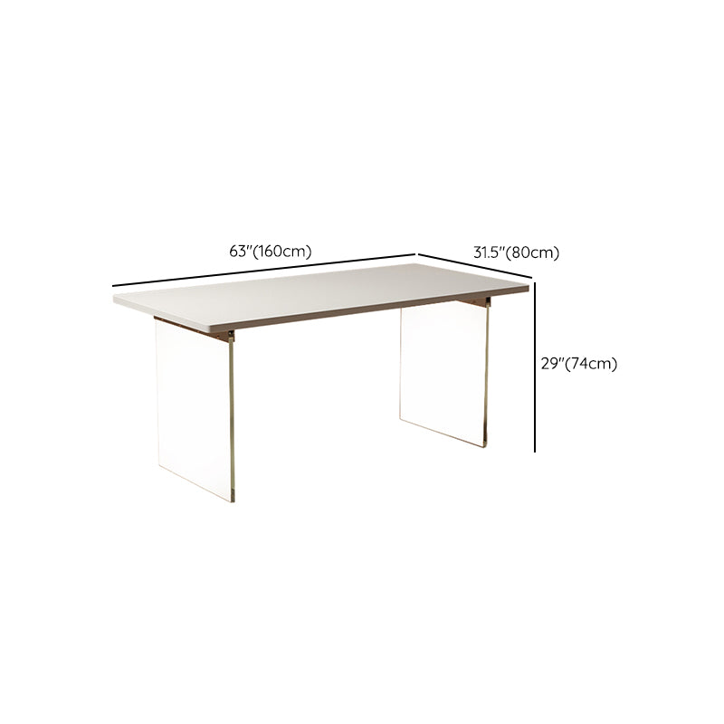 Rectangular Dining Table Modern Wood Tabletop with Acrylic Double Pedestal Base