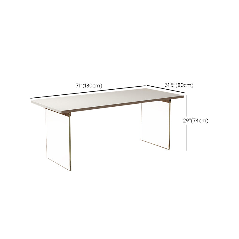 Rectangular Dining Table Modern Wood Tabletop with Acrylic Double Pedestal Base