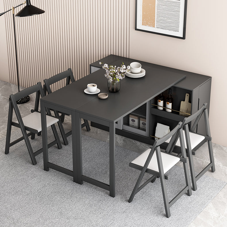 Modern Folding Dining Table with Storage Rectangle Wooden Top