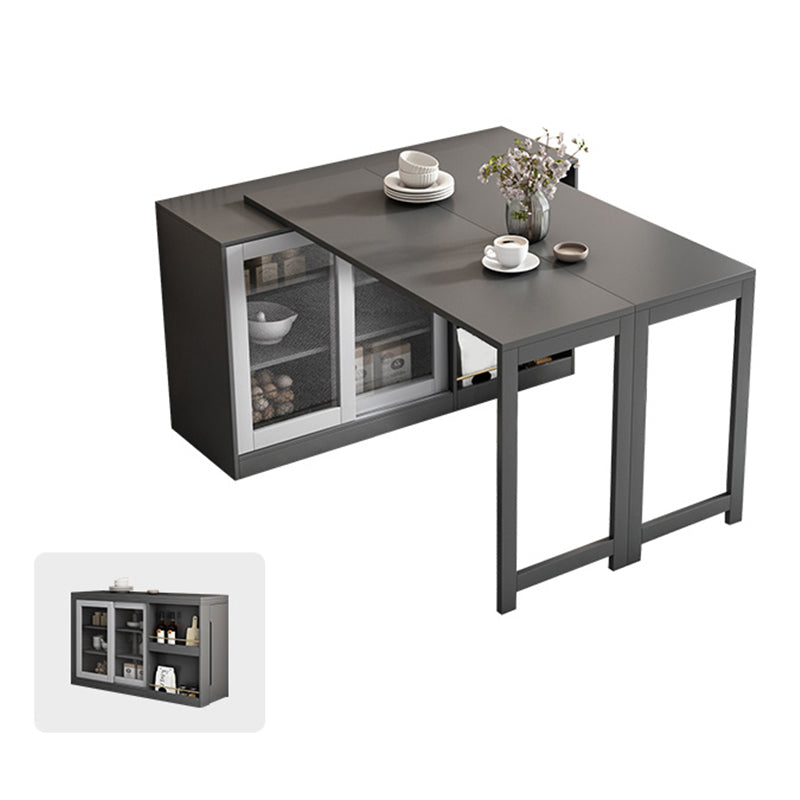 Modern Folding Dining Table with Storage Rectangle Wooden Top