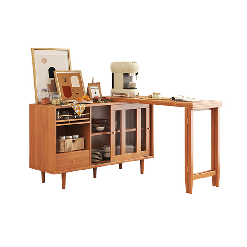 Modern Folding Wood Dining Table with Storage Rectangle Wooden Top