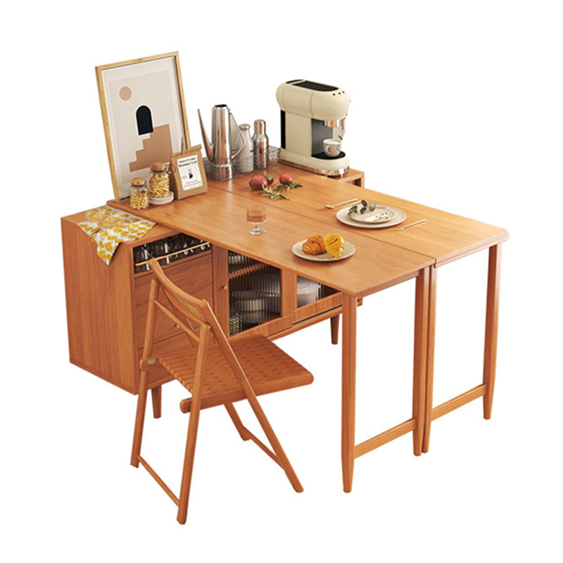 Modern Folding Wood Dining Table with Storage Rectangle Wooden Top