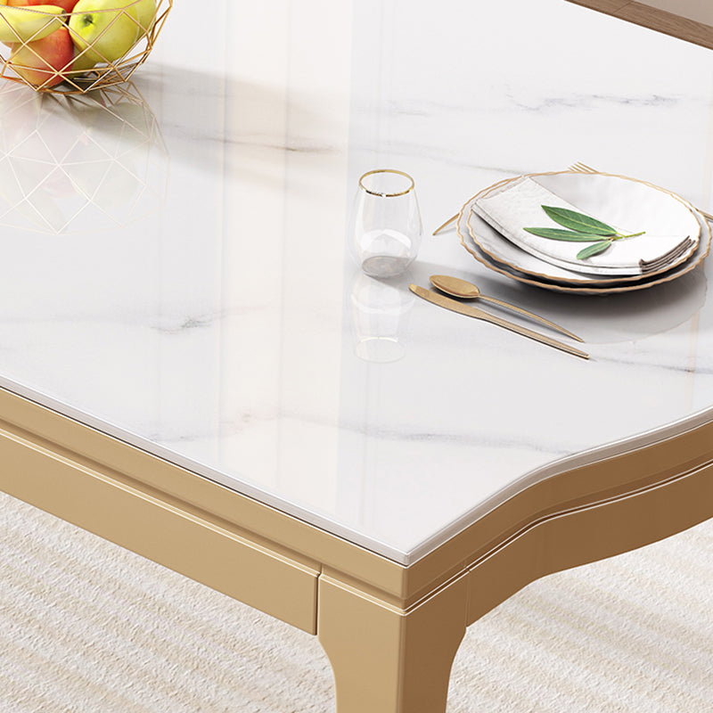 Modern White Stone Top Dining Table with Solid Wood Legs for Living Room
