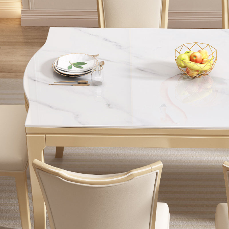 Modern White Stone Top Dining Table with Solid Wood Legs for Living Room