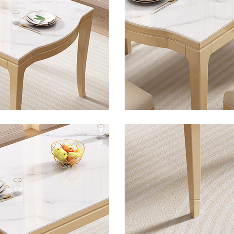 Modern White Stone Top Dining Table with Solid Wood Legs for Living Room