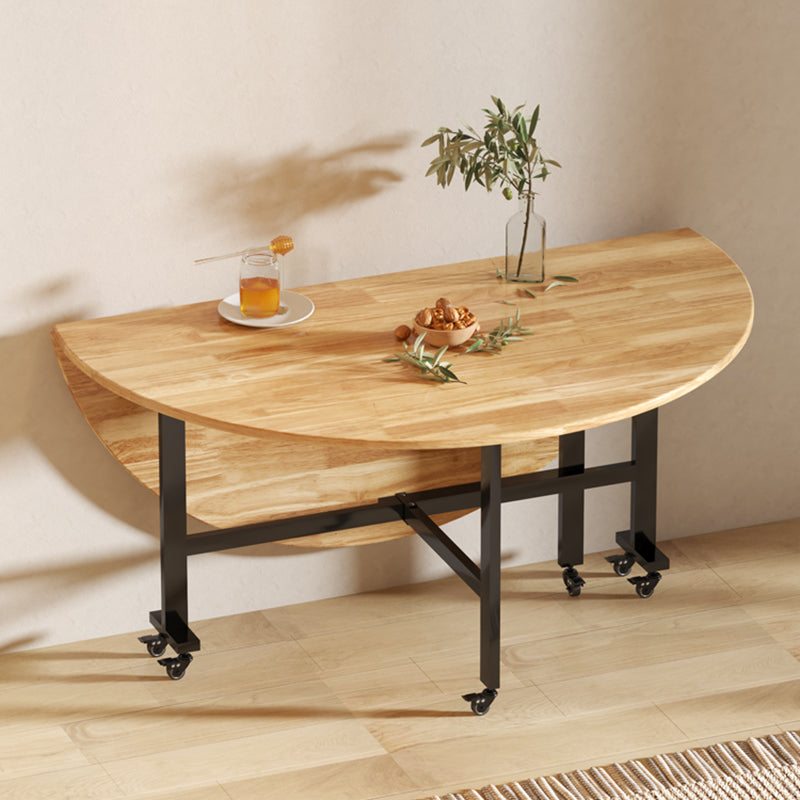 Modern Style Round Solid Wood Drop-Leaf Dining Table in Natural