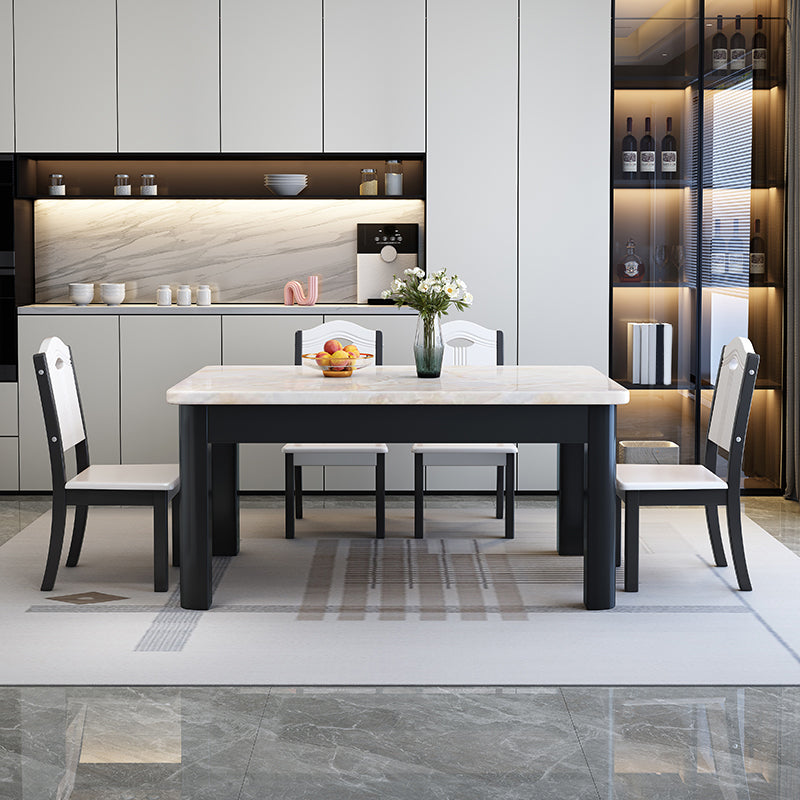 Contemporary Style Rectangle Marble Fixed Dinner Table with 4 Legs