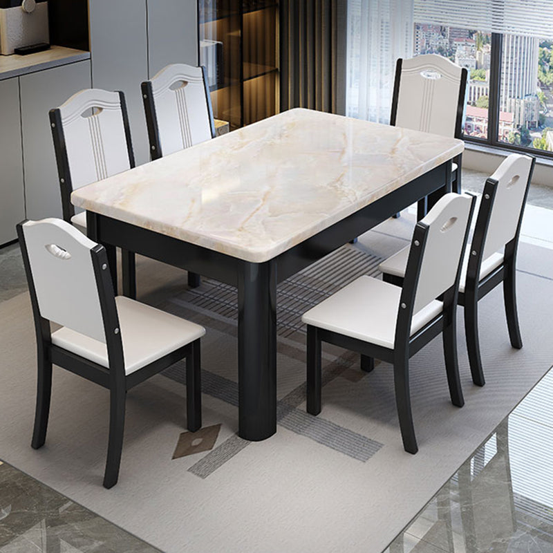 Contemporary Style Rectangle Marble Fixed Dinner Table with 4 Legs