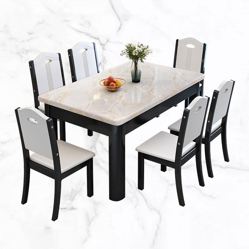 Contemporary Style Rectangle Marble Fixed Dinner Table with 4 Legs