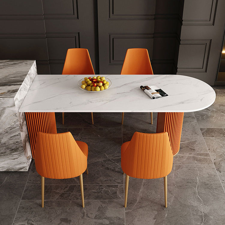 Modern White Stone Dining Table with Metal Legs for Dining Room