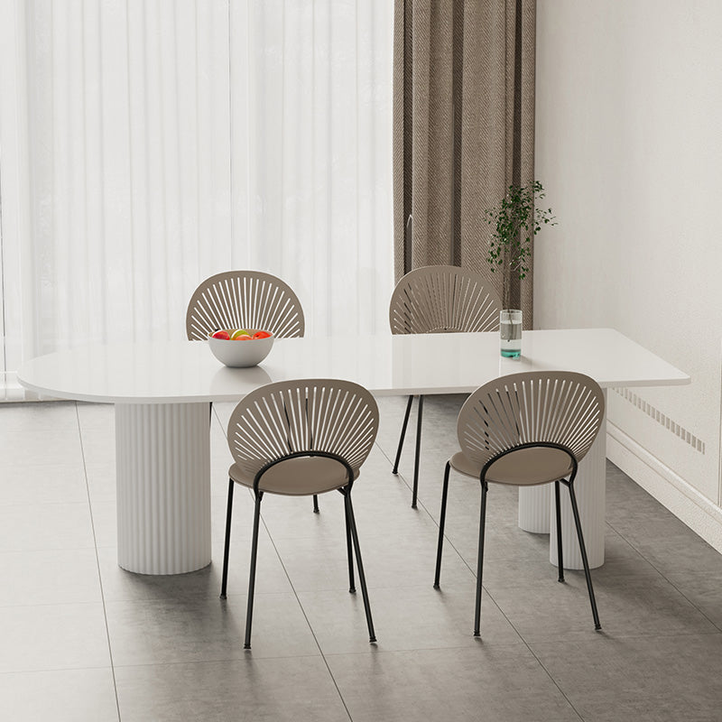 Contemporary White Color Faux Marble Dinner Table with 3 Legs
