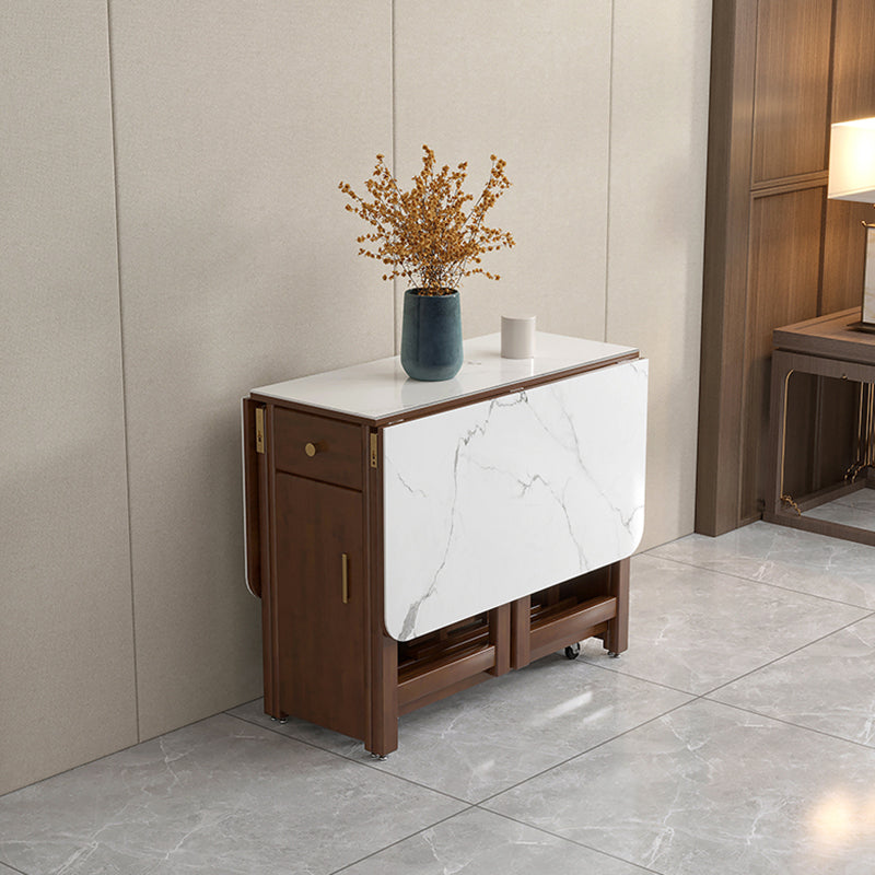 Modern Style Stone Drop-Leaf Dining Table, 51.2" x 35.4" x 29.5"