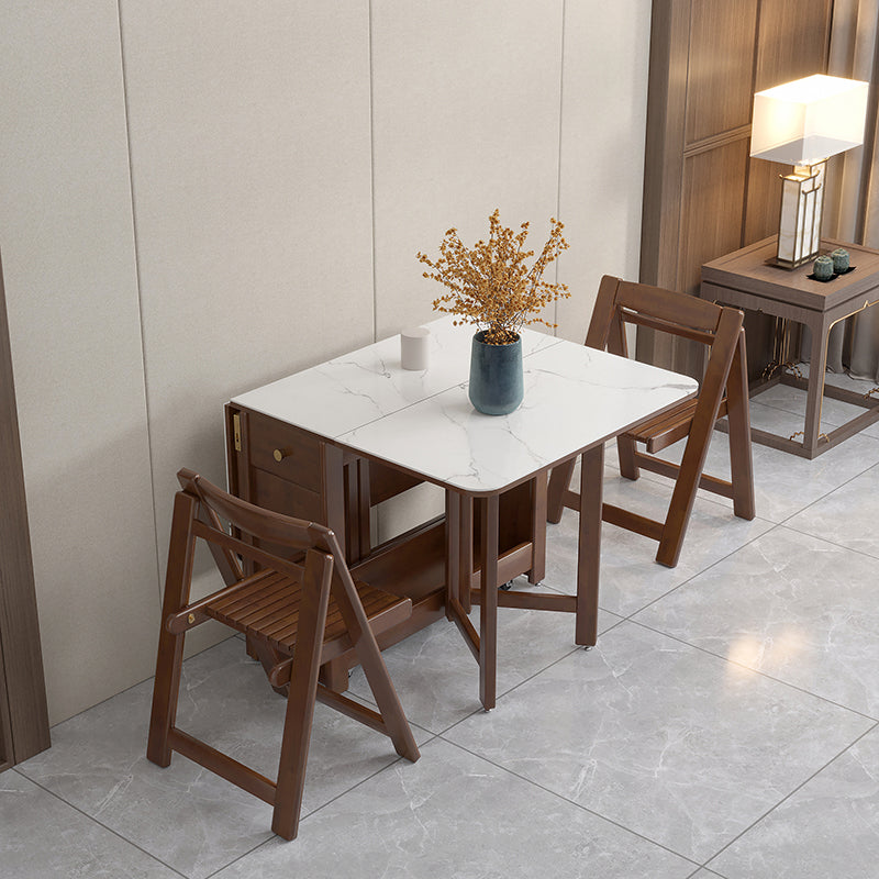Modern Style Stone Drop-Leaf Dining Table, 51.2" x 35.4" x 29.5"
