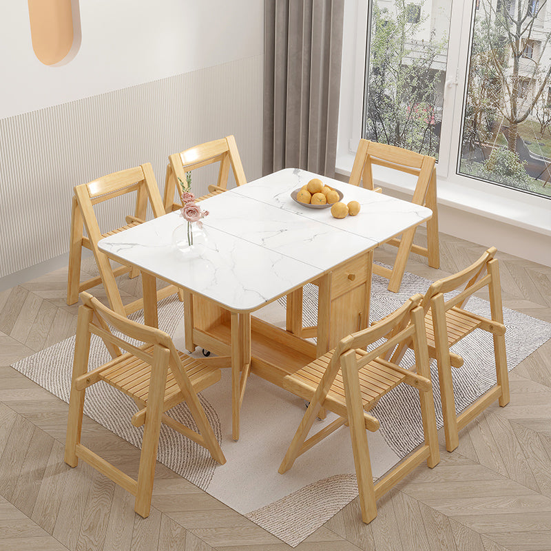 Modern Style Stone Drop-Leaf Dining Table, 51.2" x 35.4" x 29.5"