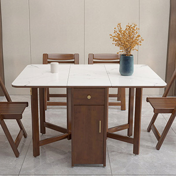 Modern Style Stone Drop-Leaf Dining Table, 51.2" x 35.4" x 29.5"
