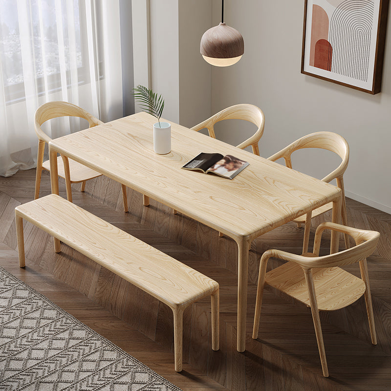 1/2/5 Pcs Rectangle Solid Wood Standard Height Dining Furniture Set in Light