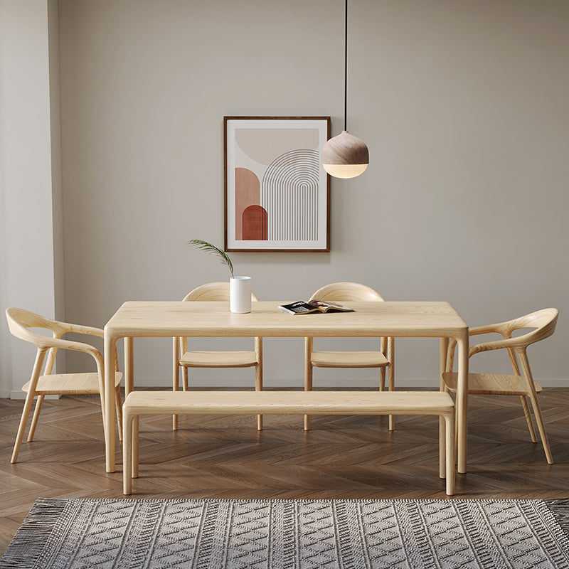 1/2/5 Pcs Rectangle Solid Wood Standard Height Dining Furniture Set in Light