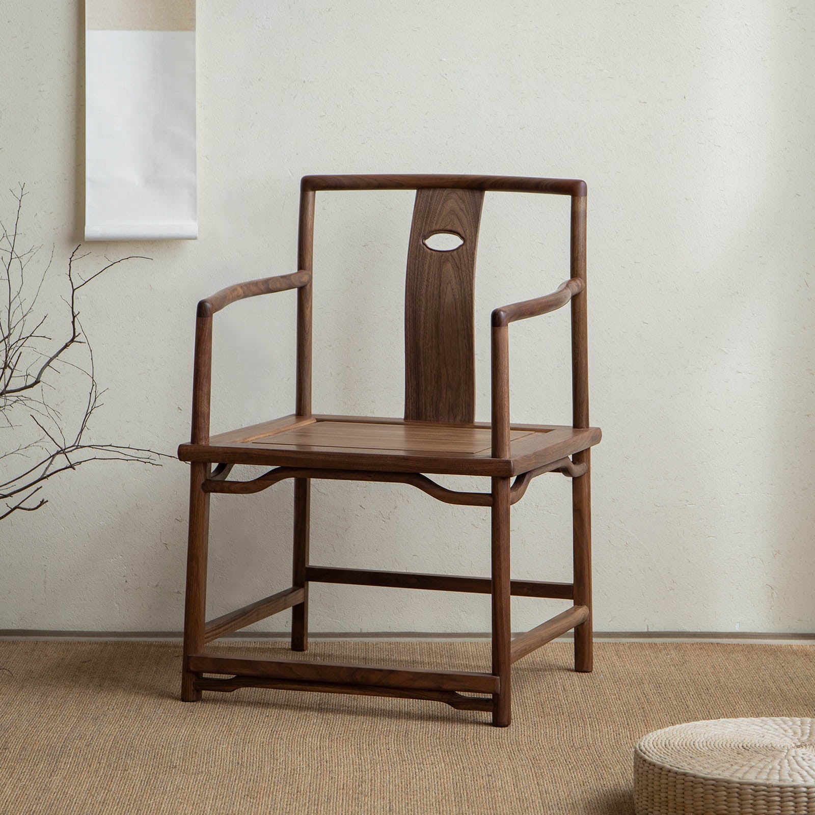 Traditional Style Dining Chair Slat Back Solid Wood Arm Chair for Home