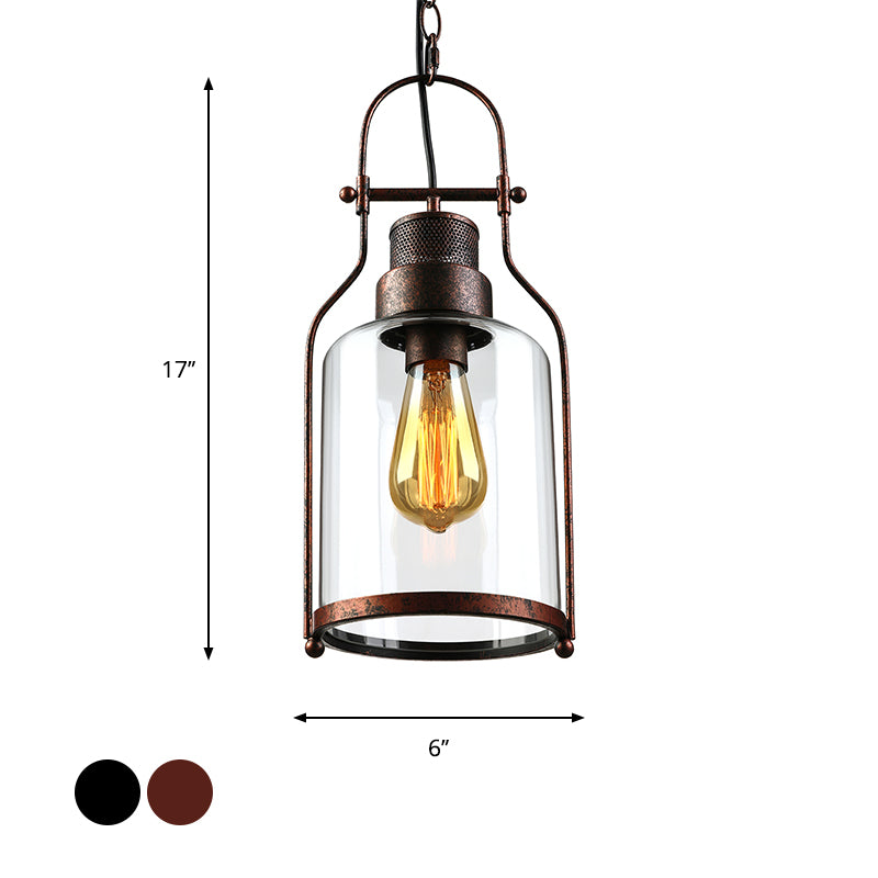 Black/Rust 1 Light Assicante Light Farmhouse Light Glass Glass Jar lampada appesa