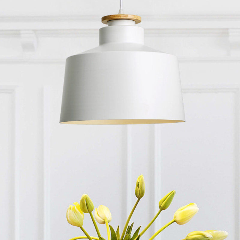 1 Head Barn/Cylinder/Tapered Pendant Light Modern Style Black/White Finish Metal Hanging Ceiling Light with Adjustable Cord