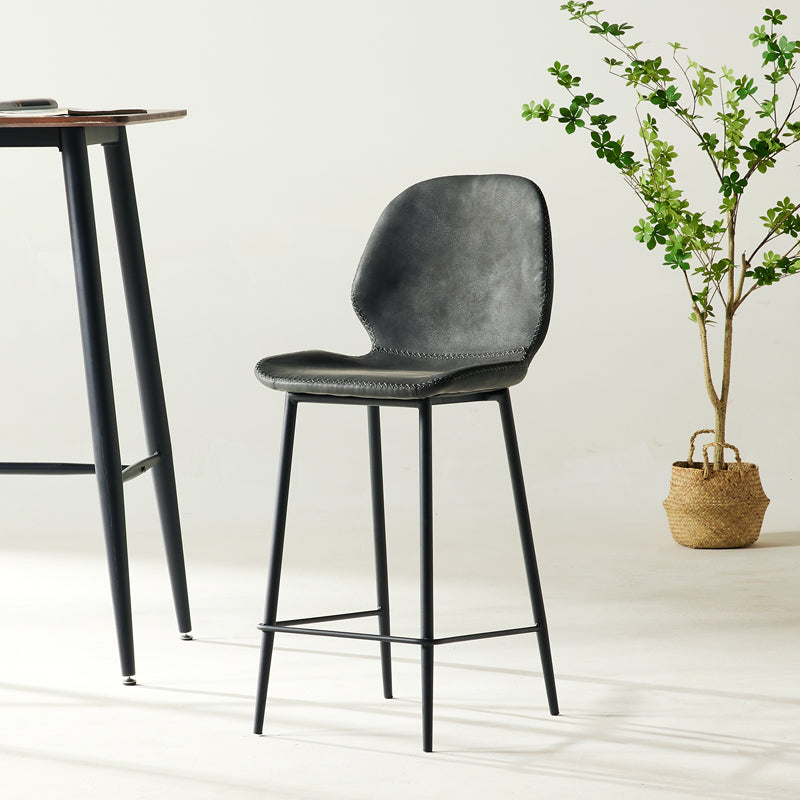 Modern Style Backrest Counter High Stool with Leather Cushion
