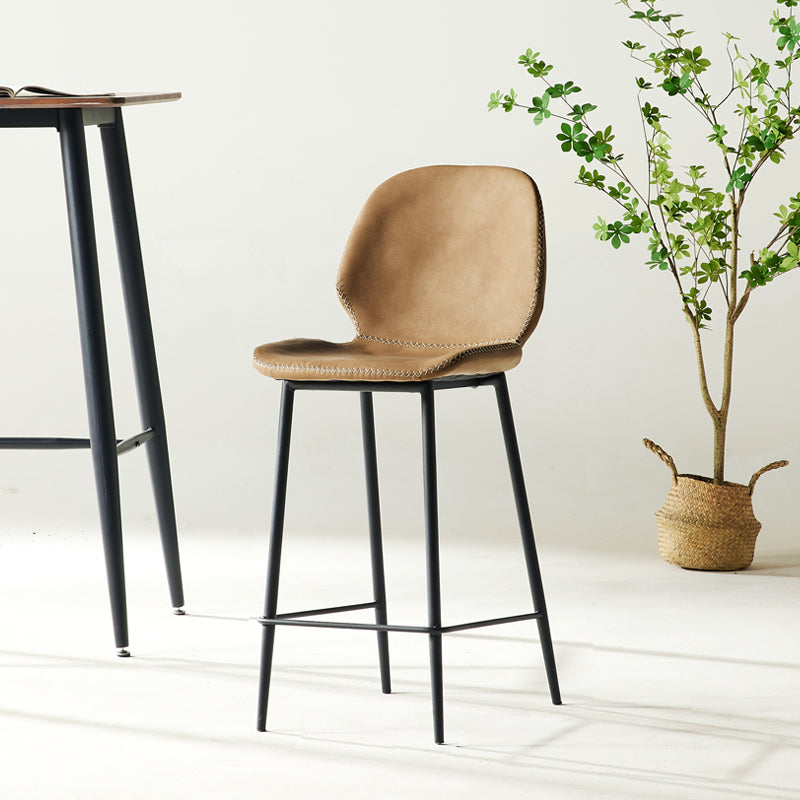 Modern Style Backrest Counter High Stool with Leather Cushion