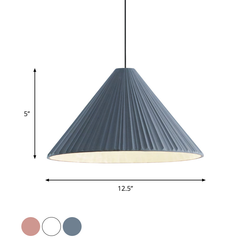 12.5"/16.5" W 1 Head Conic Pendant Light with Ribbed Design Nordic Style Blue/Pink/White Resin Hanging Lamp for Bedroom