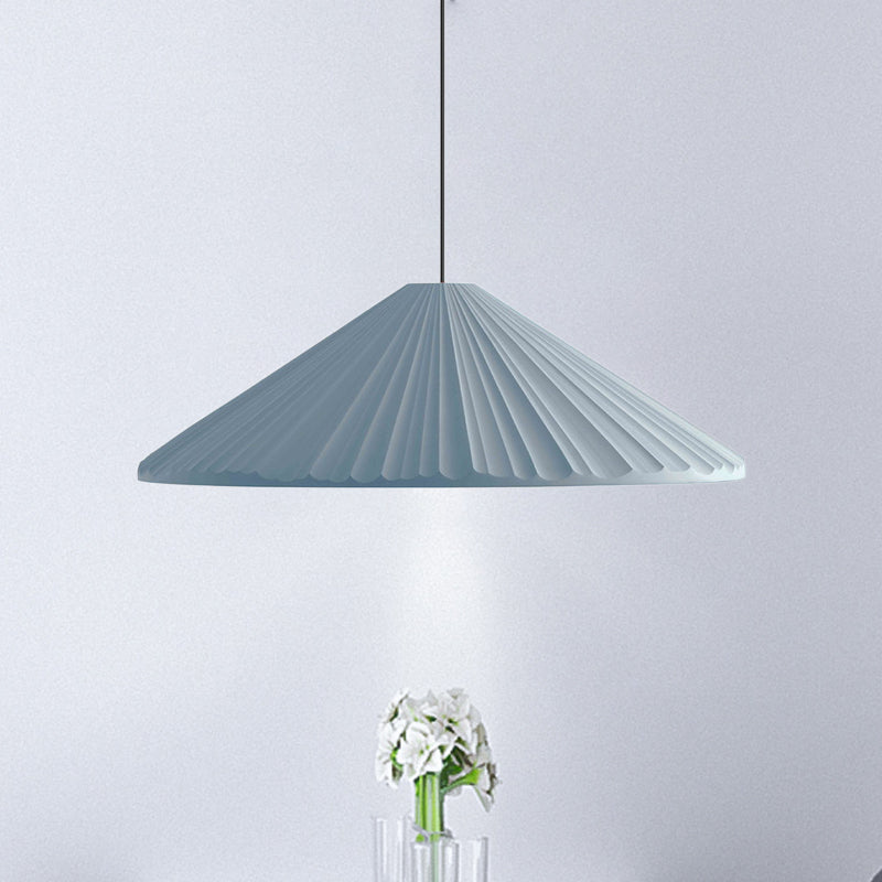 12.5"/16.5" W 1 Head Conic Pendant Light with Ribbed Design Nordic Style Blue/Pink/White Resin Hanging Lamp for Bedroom