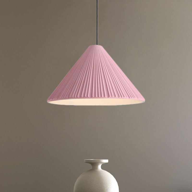 12.5"/16.5" W 1 Head Conic Pendant Light with Ribbed Design Nordic Style Blue/Pink/White Resin Hanging Lamp for Bedroom
