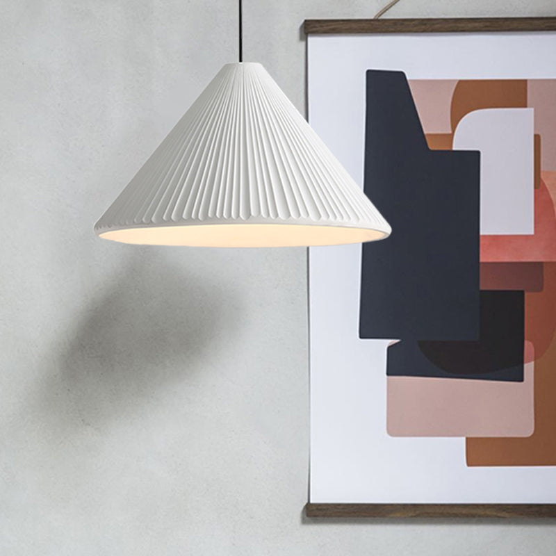 12.5"/16.5" W 1 Head Conic Pendant Light with Ribbed Design Nordic Style Blue/Pink/White Resin Hanging Lamp for Bedroom