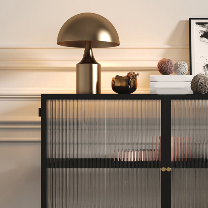 Glass Doors Black Sideboard Cabinet Glam Style 35.4" H Buffet Table