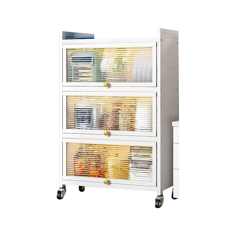 white Metallic Buffet Sideboard 12.6-inch wide Dining Server with wheels