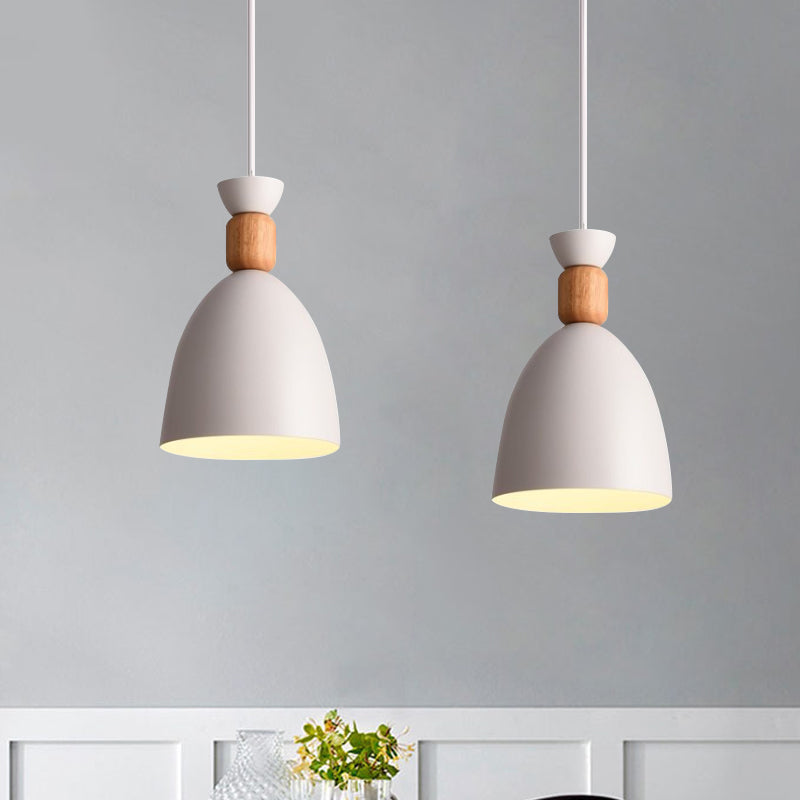 Dôme de style macaron plafonnier plafond 1 bulbe pendant en métal avec cordon réglable en gris / blanc / vert sur table