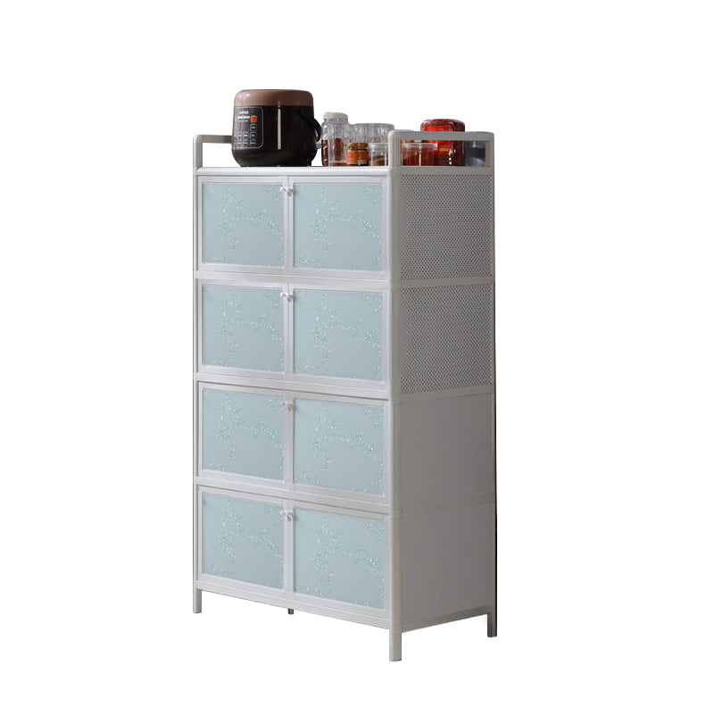 Contemporary Blue Metal Sideboard Glass Buffet Table for Living Room