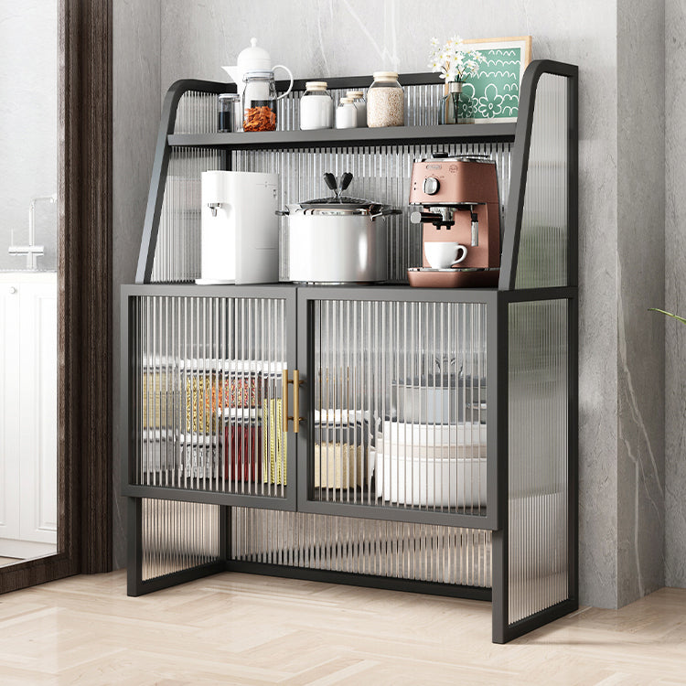 Glam Glass Doors Sideboard Cabinet Dining Room Metallic Credenza