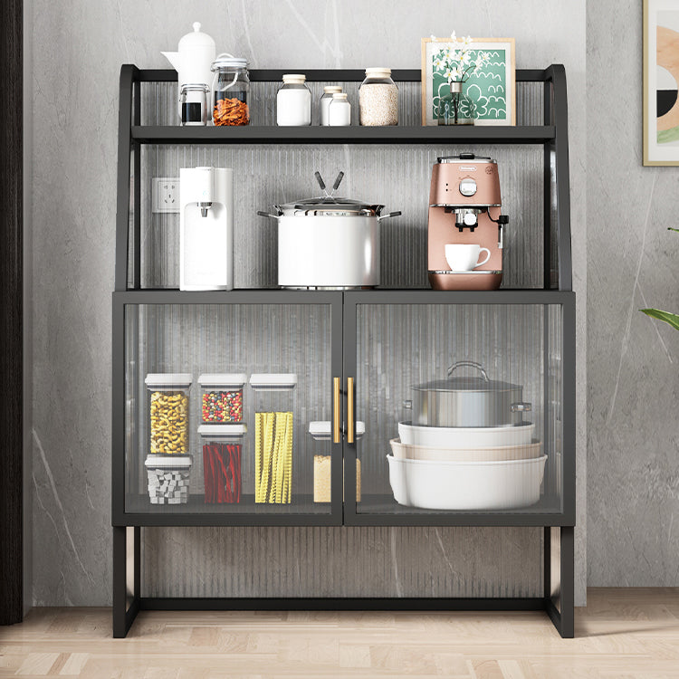 Glam Glass Doors Sideboard Cabinet Dining Room Metallic Credenza