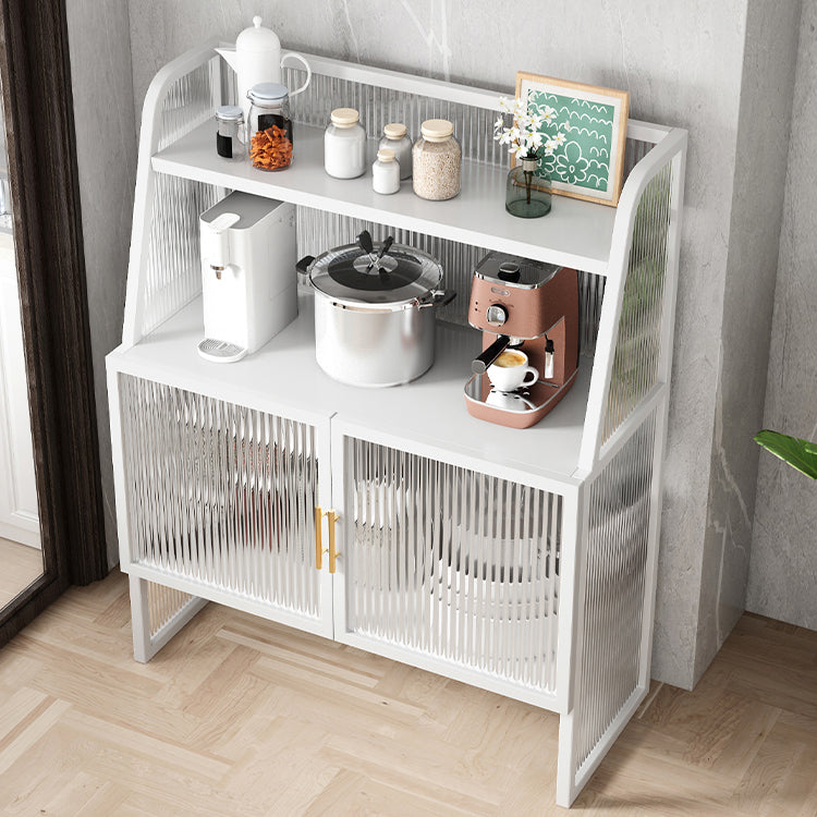 Glam Glass Doors Sideboard Cabinet Dining Room Metallic Credenza