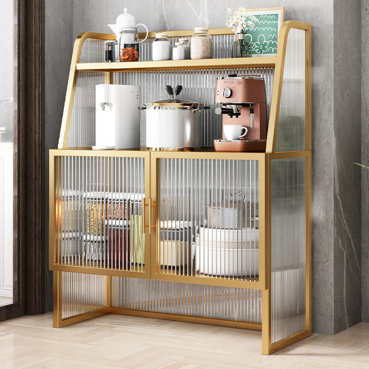 Glam Glass Doors Sideboard Cabinet Dining Room Metallic Credenza