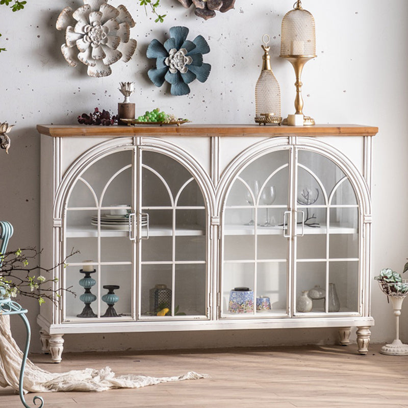 Traditional Display Stand Solid Wood Glass Doors Hutch Cabinet for Bedroom