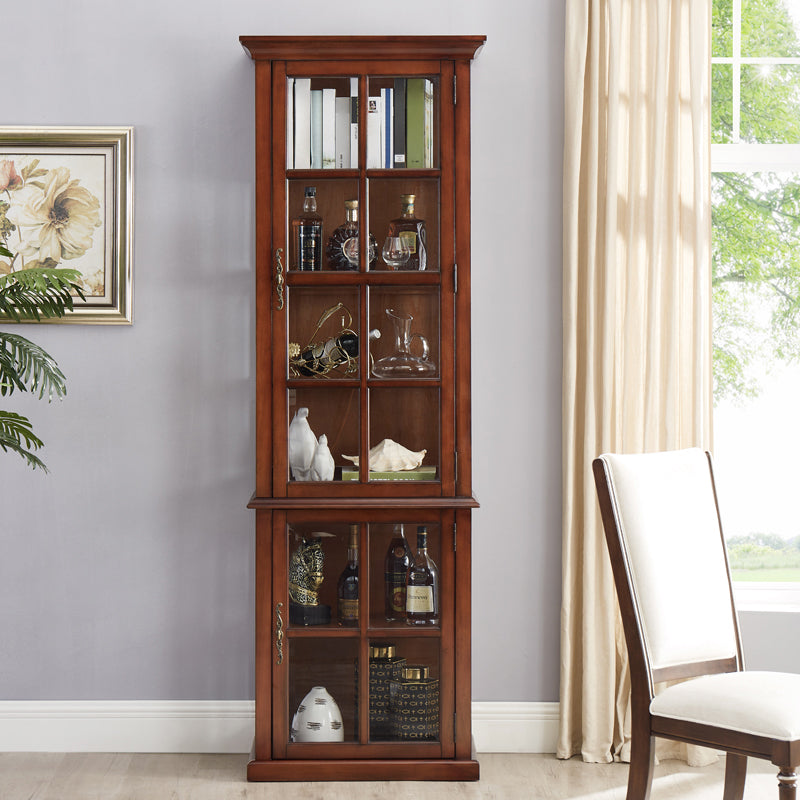 Brown Birch Wood Floor Wine Holder with Storage Shelves for Kitchen