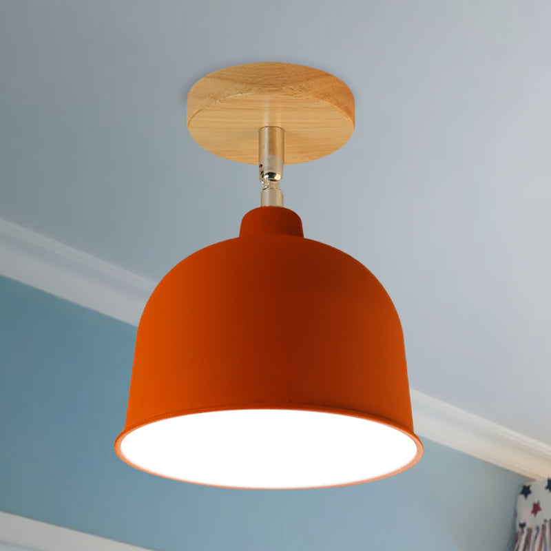 Yellow/Green 1 Bulb Semi-Flush Ceiling Light Modern Metallic Dome Shade Ceiling Mounted Fixture for Bedroom