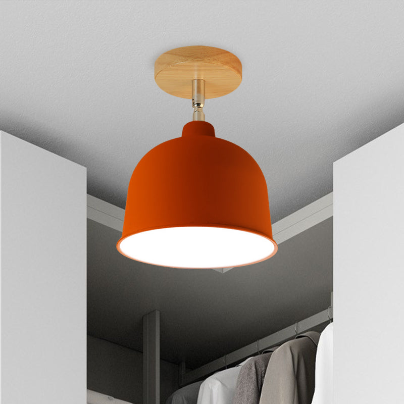 Yellow/Green 1 Bulb Semi-Flush Ceiling Light Modern Metallic Dome Shade Ceiling Mounted Fixture for Bedroom