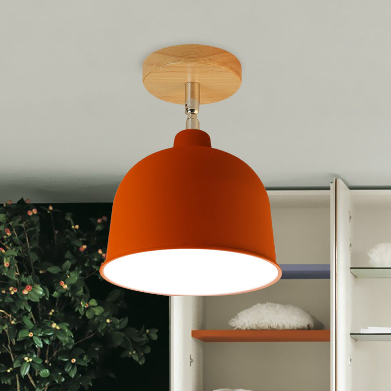 Yellow/Green 1 Bulb Semi-Flush Ceiling Light Modern Metallic Dome Shade Ceiling Mounted Fixture for Bedroom