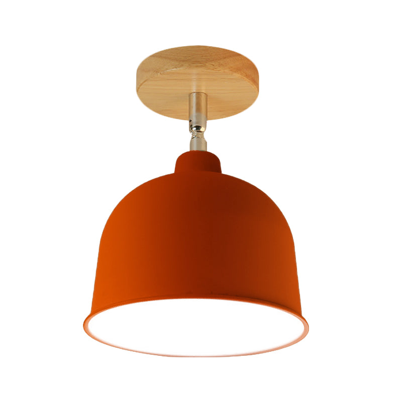 Yellow/Green 1 Bulb Semi-Flush Ceiling Light Modern Metallic Dome Shade Ceiling Mounted Fixture for Bedroom