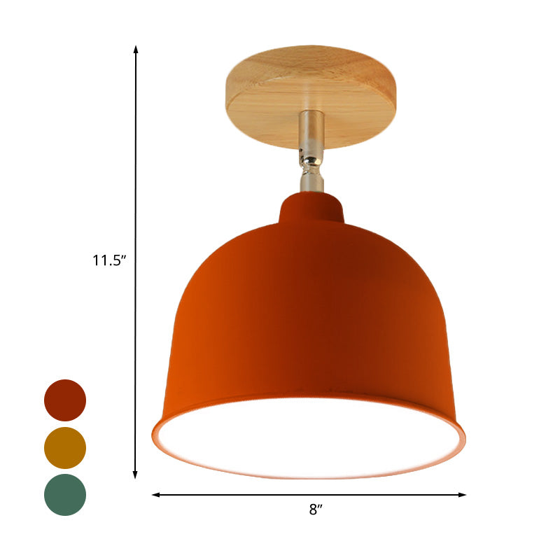 Yellow/Green 1 Bulb Semi-Flush Ceiling Light Modern Metallic Dome Shade Ceiling Mounted Fixture for Bedroom